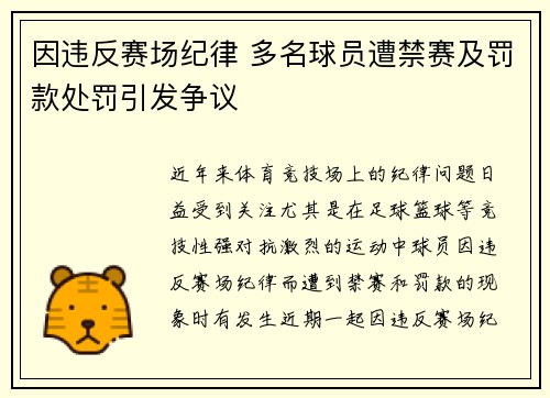 因违反赛场纪律 多名球员遭禁赛及罚款处罚引发争议