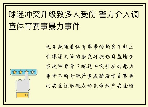 球迷冲突升级致多人受伤 警方介入调查体育赛事暴力事件